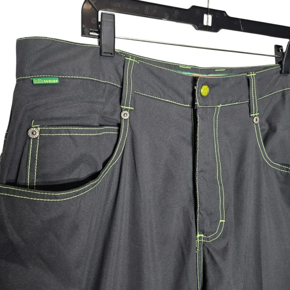 Kikwear Vintage 90s Y2k Wide Leg Rave Baggy Pants Neon Reflective Skater Rare 38